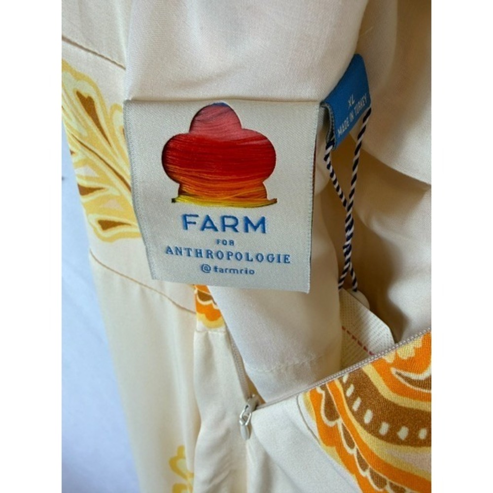 Farm Rio Anthropologie Maxi Dress XL Yellow Floral Retro Boho Tropical Chic - Picture 11 of 16
